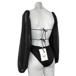 NEW Sabo Black Long Sleeve Mesh Tie Neck Open Back Bodysuit Top Size S Photo 1