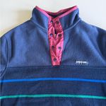 Lands' End Land’s End Heritage Fleece Navy Blue Rainbow Stripe Quarter Snap Sweatshirt M Photo 10