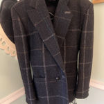 Versace Gianni Blazer Sz 44 Made In Italy Plaid Leather Trim Wool Vtg Photo 0