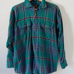 Eddie Bauer  Green Plaid Quarter Zip Flannel Shirt Photo 0