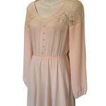 Candie's Candie’s Light Pink Long Sleeve Button Down Sheer Lace Peasant Mini Dress Small Photo 3