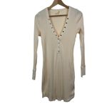 SPELL Stella Ribbed Long Sleeve Henley Button Up Mini Dress Cream Beige Size M Size M Photo 1