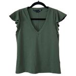 Veronica Beard  Flutter Sleeve V-Neck Tee in Olive Green Size XS Photo 0