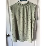 Perch Mint Green Ruffled‎ Sleeveless Blouse 2X XXL Polka Dot Button Up Top Shirt Photo 4