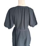 Marine layer - Erin Shirt Dress Black Crinkle Cotton Midi Sz L Photo 6