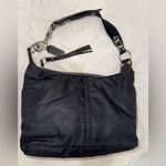 Coach Vintage Hampton 4984 Black Nylon Leather Trim Hobo Bag Purse Teal Interior Photo 5