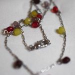 Source Unknown VTG Y-Shaped Silver Tone Link Chain Red/Purple Beaded Drop Pendant 16" Necklace Photo 2