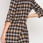 She & Sky Boutique brown black LACE UP PLAID DRESS size Medium. Photo 1