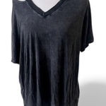 Joah Brown  Black Plunge V-Neck Tee Shirt S/M Modal Spandex Distressed Grunge EUC Photo 0