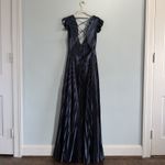 Lulus NWT  Exceptional Drama Navy Blue Satin Lace-Up Pleated Maxi Dress Photo 3