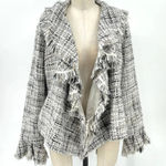 Anne Fontaine Sigourney Blazer Jacket Tweed Fringe Gray‎ Black Size 3 US Large Gray Photo 0