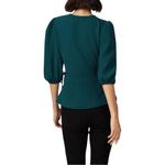 Slate + Willow Balloon Sleeve Wrap Top in Hunter Green True Wrap 3/4 Sleeves XS Photo 1