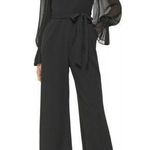 Calvin Klein Black Blouson Sleeve Belted Ankle Length Crewneck Jumpsuit Office 4 Photo 0