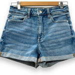 American Eagle  Mom‎ High Rise Light Wash Rolled Hem Short Shorts Size 4 NEW Photo 0