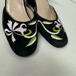 Newport News  Black Suede Floral Embroidered Wedge Sandals Womens 8.5 Ankle Strap Photo 2