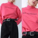 ZARA Sweatshirt Skip To Friday Hot Pink Mock Neck Long Sleeve Womens Medium Photo 1