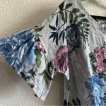 Laura Bianchi Women’s 100% Linen Gray Floral Shirt Made In Italy Size‎ Large Photo 3