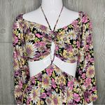 Forever 21  floral Print Cutout Mini Dress strappy halter neck line size small Photo 2