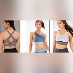 Fabletics Set of Three Sports Bras in Blue, White, and Gray Size 36 D/ DD Photo 13