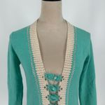 Lilly Pulitzer Blue Crochet Trim Cashmere Toggle Cardigan Topper Lounge Size XS Photo 1