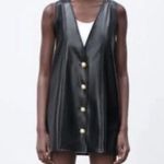 ZARA  Faux Leather Pinafore Mini Dress Pearls Pockets Layering Women’s Size Small Photo 10