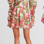NEW AMUR‎ Dress Floral Tropical Puff Sleeve Mini Dress Red Size 8 Photo 0
