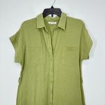 August Sky Light Green 100% Brushed Cotton Short Sleeve Button‎ Front Midi Dress Photo 2
