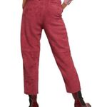 Free People Womens Red Faux Suede Belted Cropped Pants Size: 6 NWT Photo 1