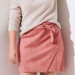 Loft Women's Size 12 Pink Faux Suede Tie Front Mini Skirt Casual layering Photo 0