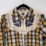 Gimmicks by BKE  Flannel Western Shirt Womens Medium‎ Yellow Blue Plaid Cotton Photo 1