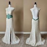 Vienna Prom  | Cream Green Beaded Open Back Gown Sz 12 Photo 1