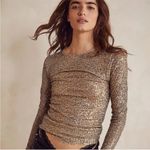 Free People FREE PEOPLE Gold Rush Sequin Long Sleeve Top Tee Metallic Party Size Small New Photo 4