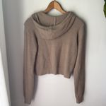 SO  Ribbed Khaki Brown Knit Cozy Fuzzy Pullover Hoodie Photo 2