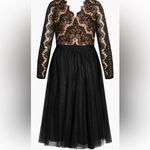 City Chic  Black and Tan Rare Beauty Lace Bodice Long Sleeve Midi Dress Size 18 Photo 4