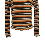 Nordstrom Gaze Retro Ribbed Metallic Striped Ruffle Hem Long Sleeve Fitted Top Shirt Photo 80