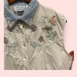 Cute vintage 80’s cotton chambray pearl collar beaded sequin fishies blouse 🐠🐟🐡 Blue Size XL Photo 2