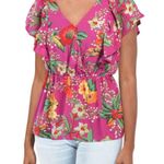 Rachel Zoe Floral Surplice V Neck Faux Wrap Tie Waist Flutter Sleeve Blouse 2X Photo 0