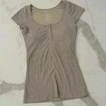 Klassy Network Henley T Shirt Brami Beige Ribbed Short Sleeve Women’s Size XXS Photo 0
