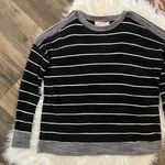 Loft Black Striped Cold Shoulder Pullover Sweater Photo 1