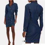 Veronica Beard Sierra Ruched Long Sleeve Blue Denim Chambray Dress Size 0 NWOT Photo 1