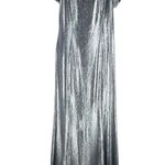 Tadashi Shoji Copley Shoulder Drape Lame Gown Silver Steel Size XL Photo 0