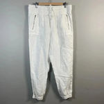 Athleta Cabo Linen Jogger Pants Women’s Size 12 White Pull On Elastic Pockets -2 Photo 2