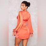 Pretty Little Thing New Rust Satin Twist Front Open Sleeve Wrap Dress Size 4 Photo 2