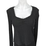 Mango MNG Women's Black Rib Knit Square Neck Long Sleeve Crop Sweater Top Size M Photo 0