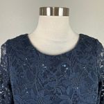 Betsy and Adam Sequined Lace and Chiffon Evening Gown Size 6 Blue 3/4 Long Sleeve Photo 6