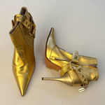 DENNY ROSE METALLIC GOLD BOOTIES WITH LOGO CHARM Size 6 Photo 0