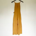 Greylin  Anthropologie Yellow Gold Tied Linen Cropped Wide Leg Jumpsuit Small Photo 4