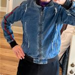American Bazi Rad Denim Bomber Jacket Jean Distressed Comfy Small Photo 0