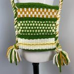 Vintage Hand Crafted Yarn Crochet Striped Boho Shoulder Bag Braided Strap Green Photo 3