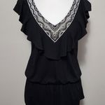 White House | Black Market WHBM Black Embellished Ruffle Sleeve Vneck Peplum Top Size Small Photo 1